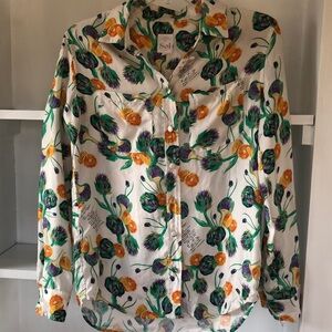 Soi Paris Mamie Odette 100% Silk Colorful Button Down Shirt Womens US Size XS